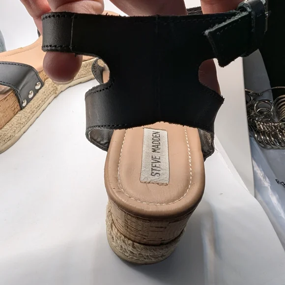 Steve Madden Black Leather Espradrilles - Picture 6 of 8